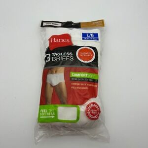Hanes Mens 3 Pack White Tagless Briefs L Comfortflex Waistband